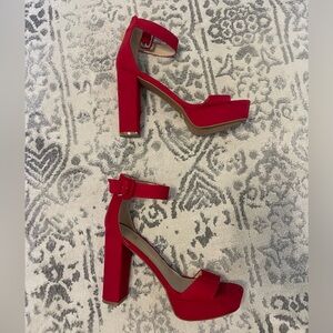 Red pump heels